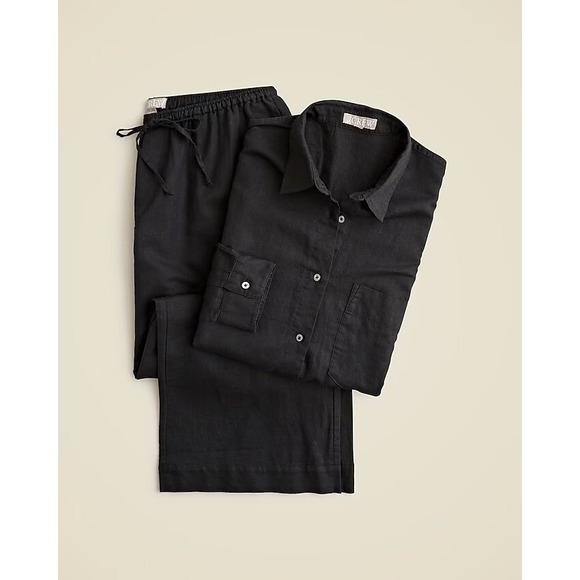 J. Crew Other - Relaxed pajama‎ pant set in linen-cotton blend Black Small NWT